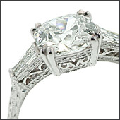 Platinum 3 stone ring - hand engraved