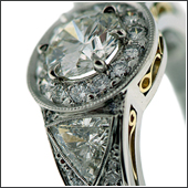 Platinum ring with 18k gold filigree and diamonds